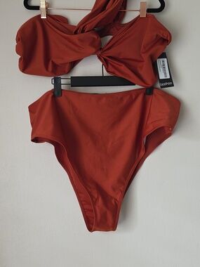 Boohoo Copper High-Waisted Bikini Set